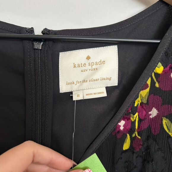 Kate Spade Bloom Chiffon Black Floral Silk Dress Size 8 - Picture 3 of 9